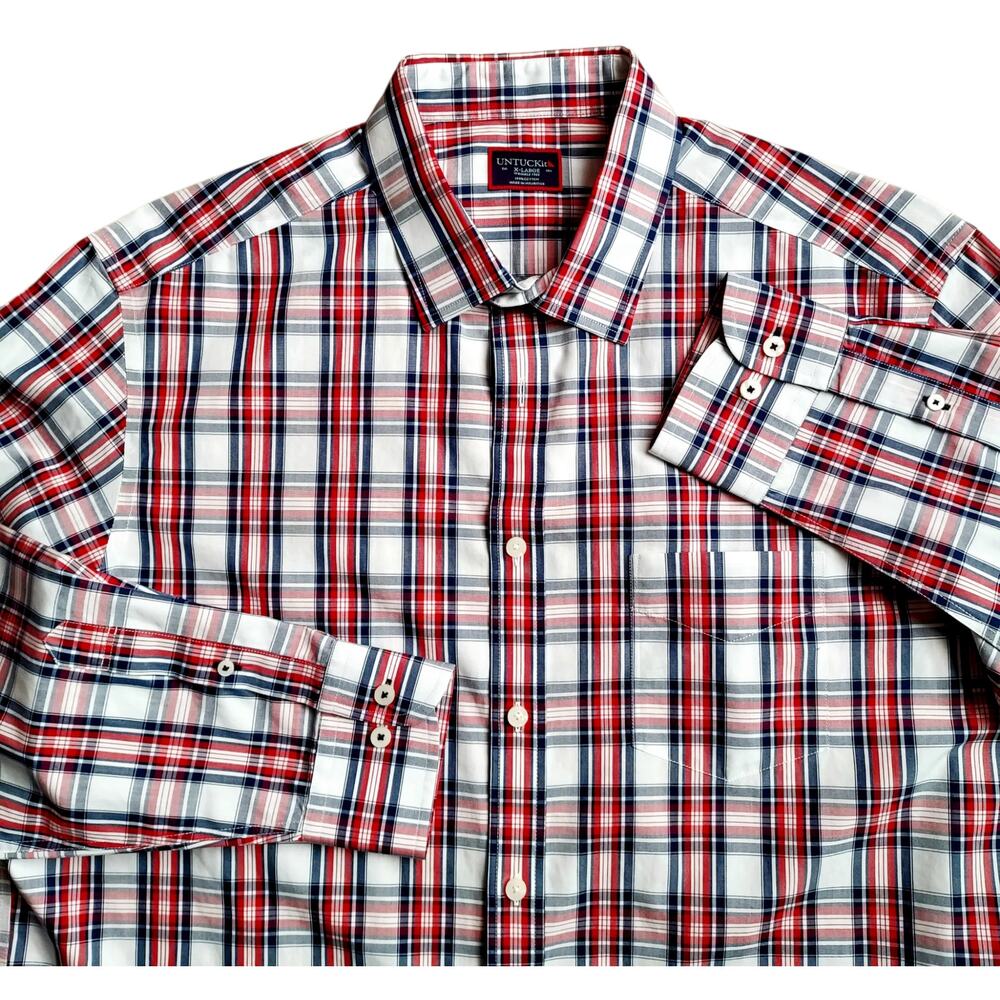 UNTUCKit McCurry Wrinkle Free Men's Red White Blue Plaid Button Shirt Size XL